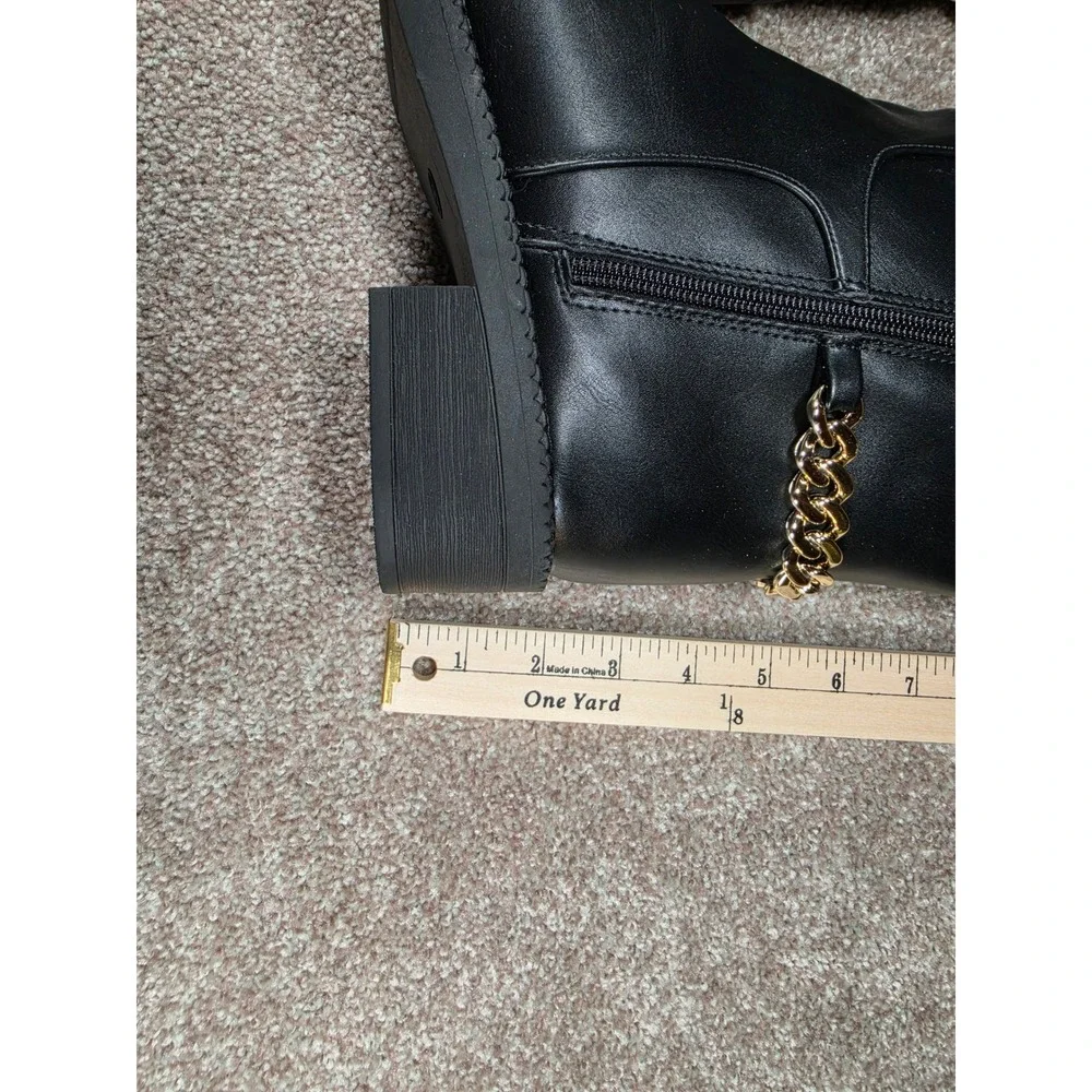 A New Day Bobbi Black Tall Boots Gold Chain Detail Womens 8.5 NEW